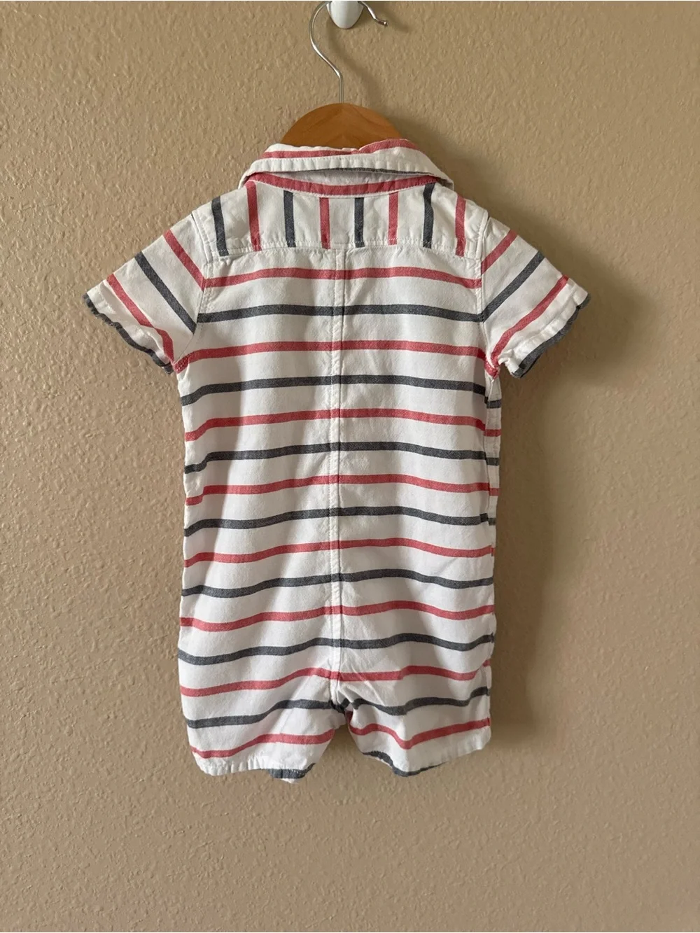 GAP White Romper with Red and Navy Stripes